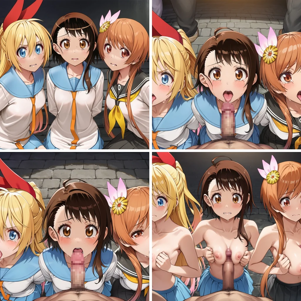 着衣横並びフェラ3人：ニセコイ