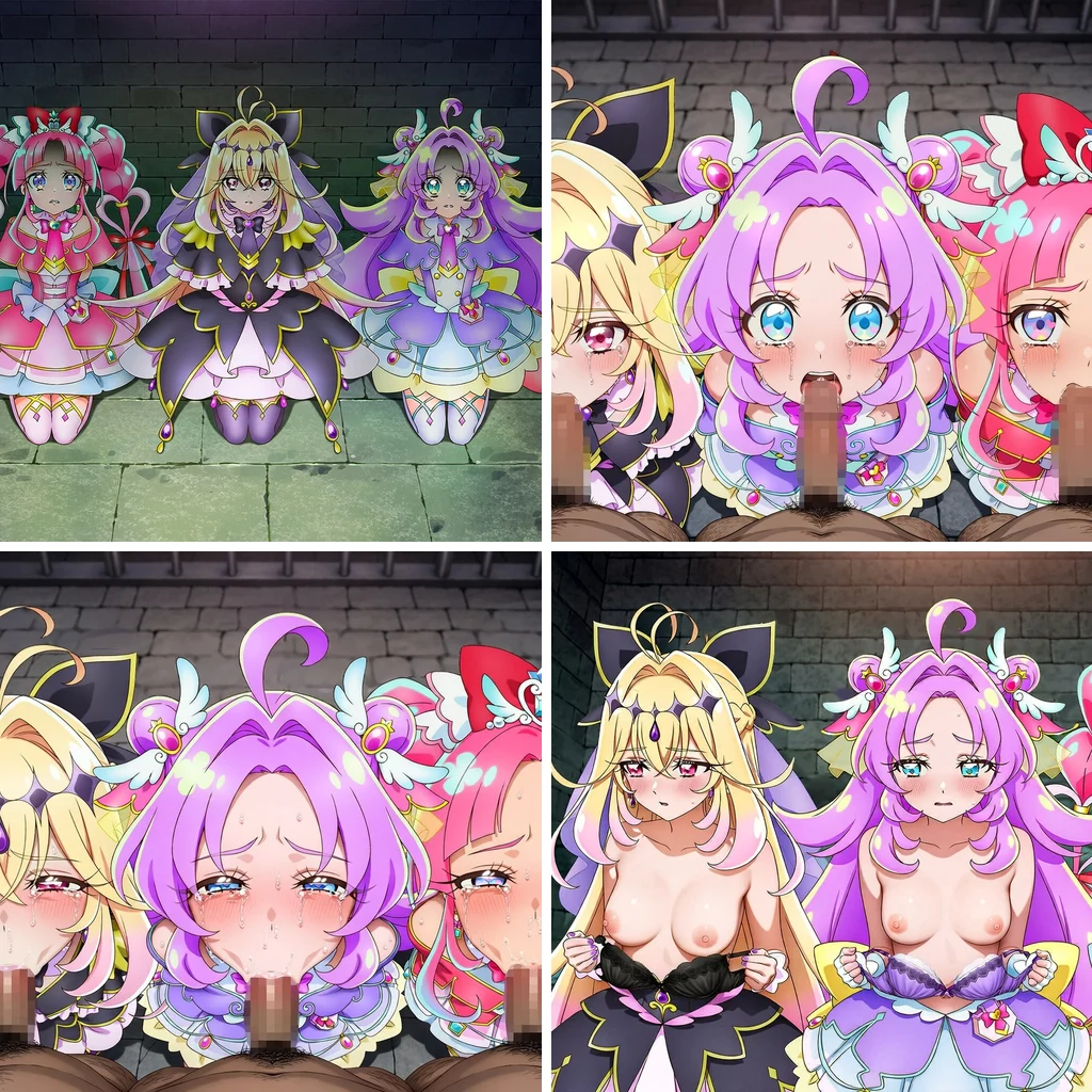 着衣横並びフェラ3人：名探偵プリキュア！1